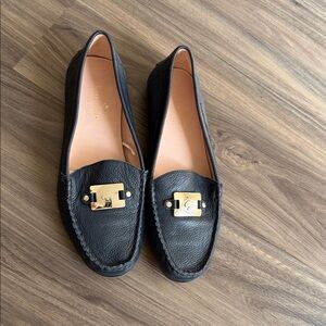 kate spade Blue Pebbled Leather Loafers with Gold Turnlock